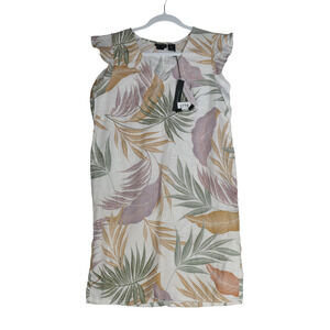 NEW Tahari Dress Womens Medium Oatmeal Floral Sundress 100% Linen Lagenlook